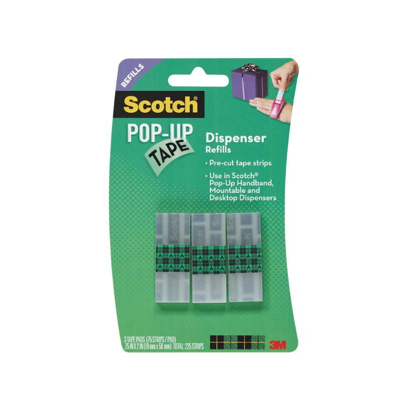 Scotch Pop-Up Tape, Handband Dispenser, 3 Refills with 75 Strips each